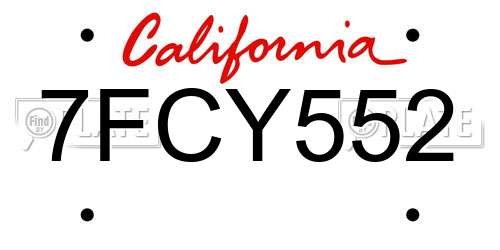 7FCY552 California License Plate