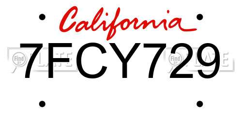 7FCY729 California License Plate