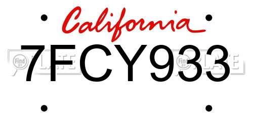 7FCY933 California License Plate