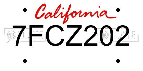 7FCZ202 California License Plate