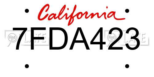 7FDA423 California License Plate