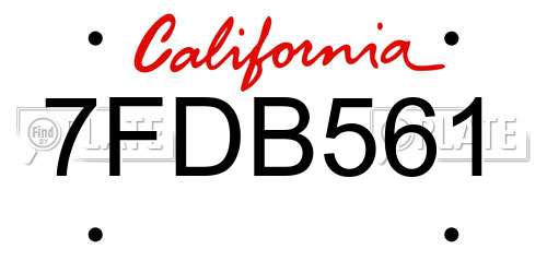 7FDB561 California License Plate