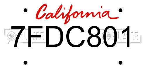 7FDC801 California License Plate