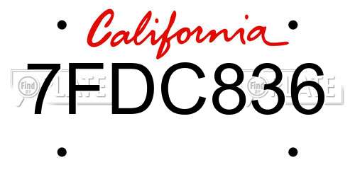 7FDC836 California License Plate