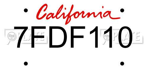 7FDF110 California License Plate