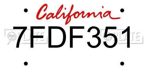 7FDF351 California License Plate