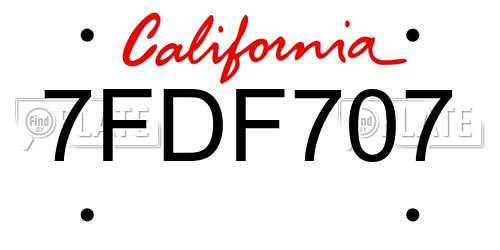 7FDF707 California License Plate