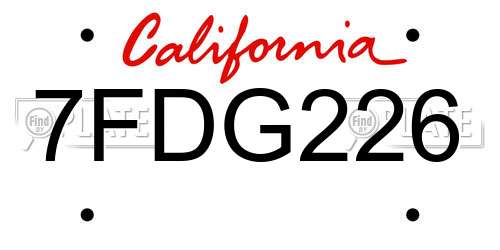 7FDG226 California License Plate