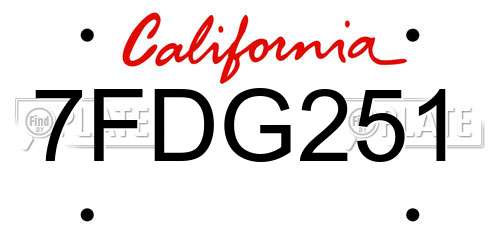 7FDG251 California License Plate