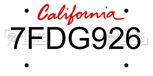 7FDG926 California License Plate