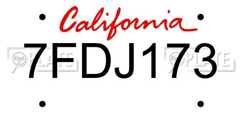 7FDJ173 California License Plate