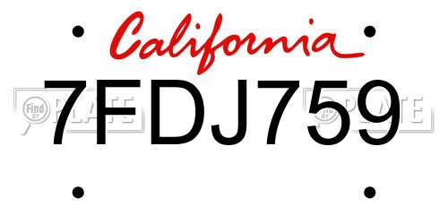7FDJ759 California License Plate