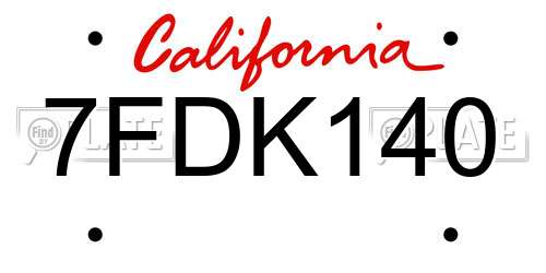 7FDK140 California License Plate