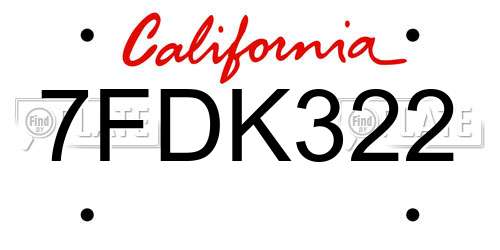 7FDK322 California License Plate