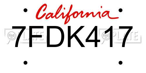 7FDK417 California License Plate