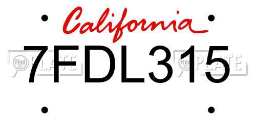 7FDL315 California License Plate
