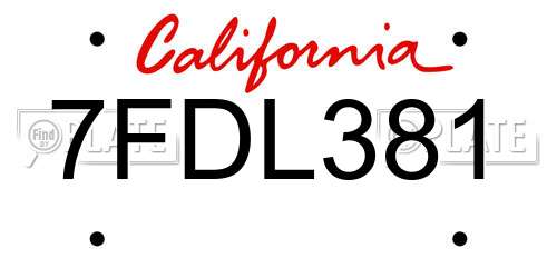 7FDL381 California License Plate