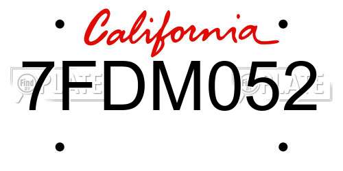 7FDM052 California License Plate