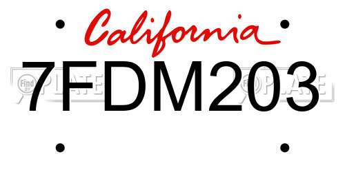 7FDM203 California License Plate