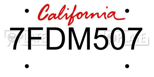 7FDM507 California License Plate