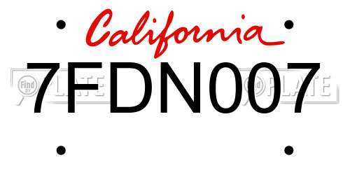 7FDN007 California License Plate