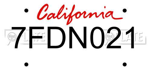 7FDN021 California License Plate