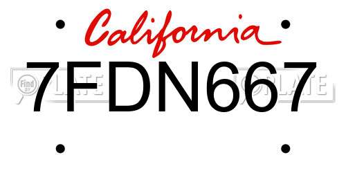 7FDN667 California License Plate