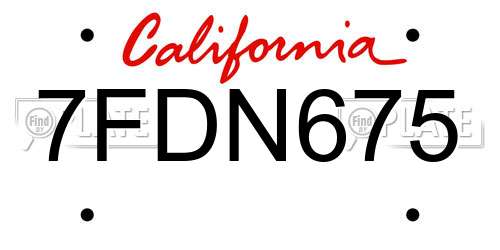 7FDN675 California License Plate