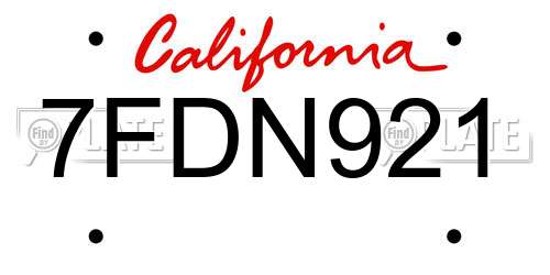 7FDN921 California License Plate