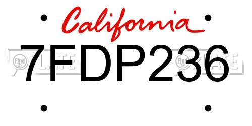 7FDP236 California License Plate