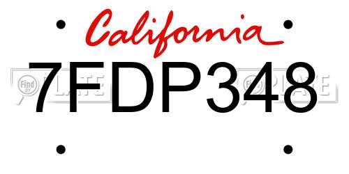 7FDP348 California License Plate