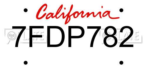 7FDP782 California License Plate