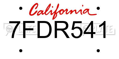 7FDR541 California License Plate
