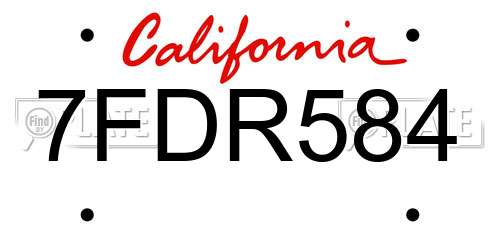 7FDR584 California License Plate