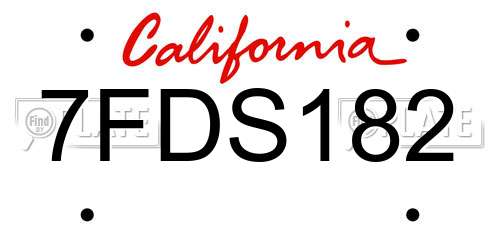 7FDS182 California License Plate