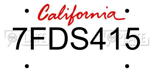 7FDS415 California License Plate
