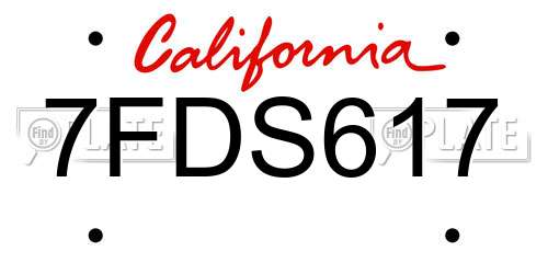 7FDS617 California License Plate