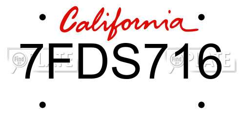7FDS716 California License Plate