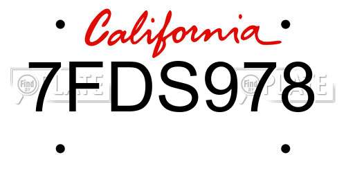 7FDS978 California License Plate