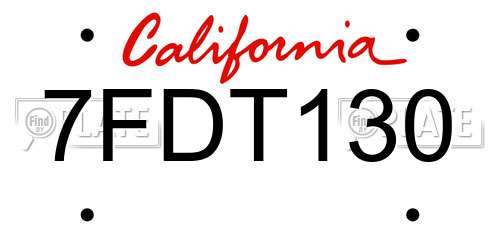 7FDT130 California License Plate