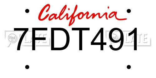 7FDT491 California License Plate
