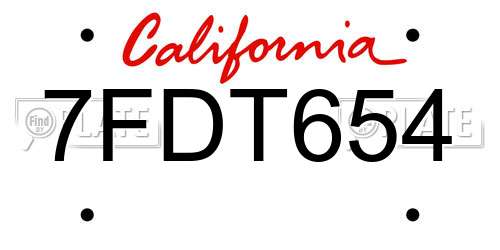 7FDT654 California License Plate