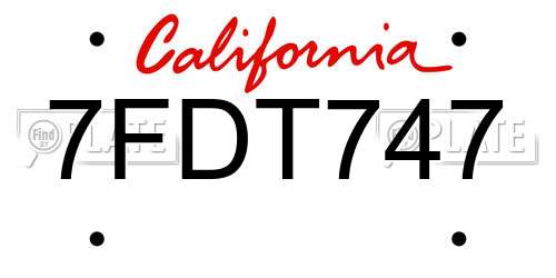 7FDT747 California License Plate