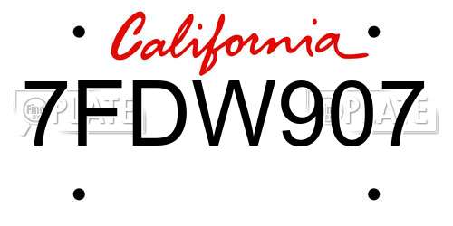 7FDW907 California License Plate