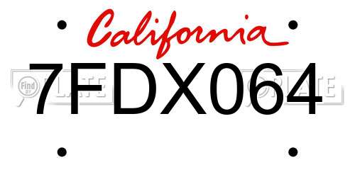 7FDX064 California License Plate