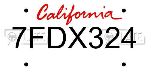 7FDX324 California License Plate