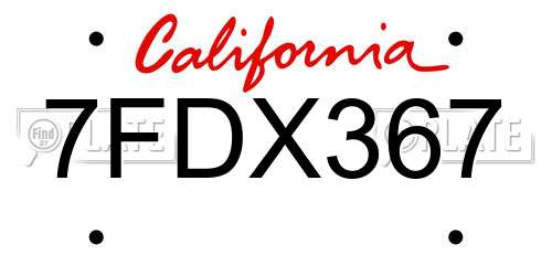 7FDX367 California License Plate