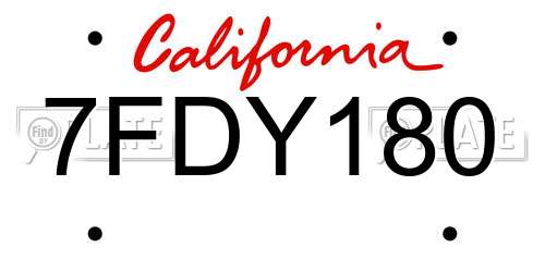 7FDY180 California License Plate