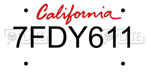 7FDY611 California License Plate