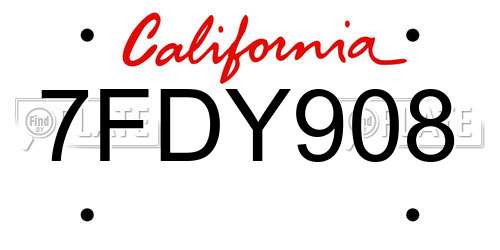 7FDY908 California License Plate